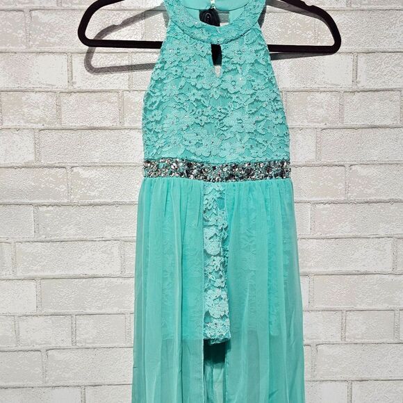 Girls Speechless Sparkle Maxi High Neck Romper Party Formal Dress Teal Size 8 - Picture 2 of 9